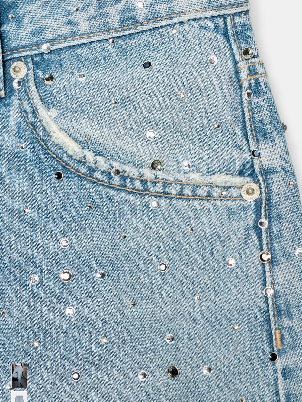 Zara Light Blue Wide-Leg Jeans with Rhinestone Scatter - Picture 4 of 4